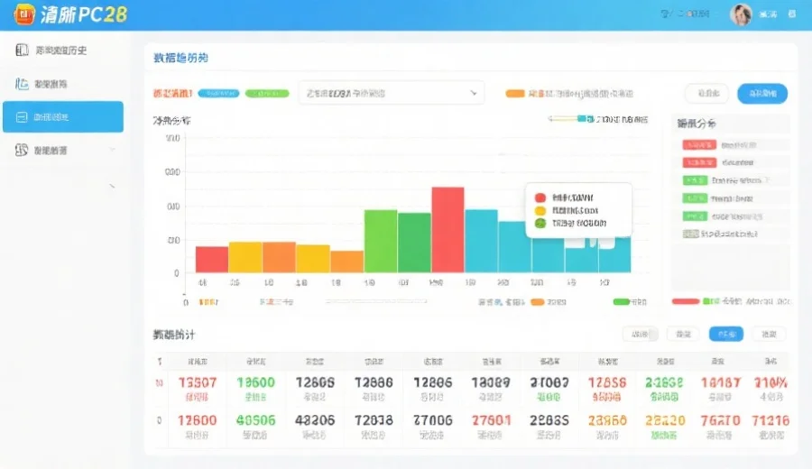 一个清晰展示PC28历史开奖数据的趋势图表，包含冷热分布和遗漏统计，色彩明快，布局简洁